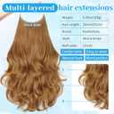 KooKaStyle Invisible Wire Hair Extensions Long Wavy Layered Synthetic Hair Extensions with Transparent Wire Adjustable Size 6 Secure Clips Strawberry Blonde Hairpieces for Women 20 Inch