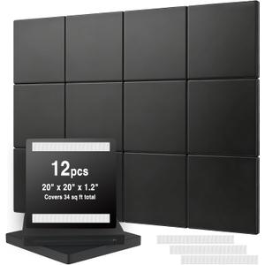 12 Pack Golf Wall Padding, 20" x 20" x 1.2", Indoor Golf Simulator Padding Panels, High Density Foam and PU Surface, for Impact Protection, Noise Reduction, Ideal for Gym, Garage, Playroom, 60 Straps