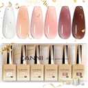 CANNI 9ml Hema-Free Gel Nail Polish Set- 6Pcs Jelly Nude Pink Neutral Transparent Milky White Colors Kit,Soak Off LED Manicure Kit DIY at Home Salon Gifts for Women Girls,A01-Sheer Jelly Nude Pink