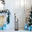 Tessco for you 5 Arm Candelabra Centerpieces for Tables 42.5'' Tall Floor Candle Holder Metal Candlestick Stand with Acrylic Lampshade for Wedding Holiday Birthday Party Decor (Black,4 Set)