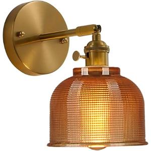 Duty Heavy Amber Glass Vintage Retro Farmhouse Mini Wall Lamp Sconces Gold Brass Finish Wall Light for Kitchen Island Bedside (Amber)