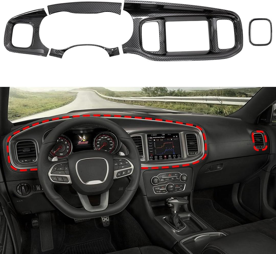 Barong for Dodge Charger 2015-2024 Accessories Charger Center Consoles Dash Board Dashboard Instrument Trim Carbon Fiber Pattern