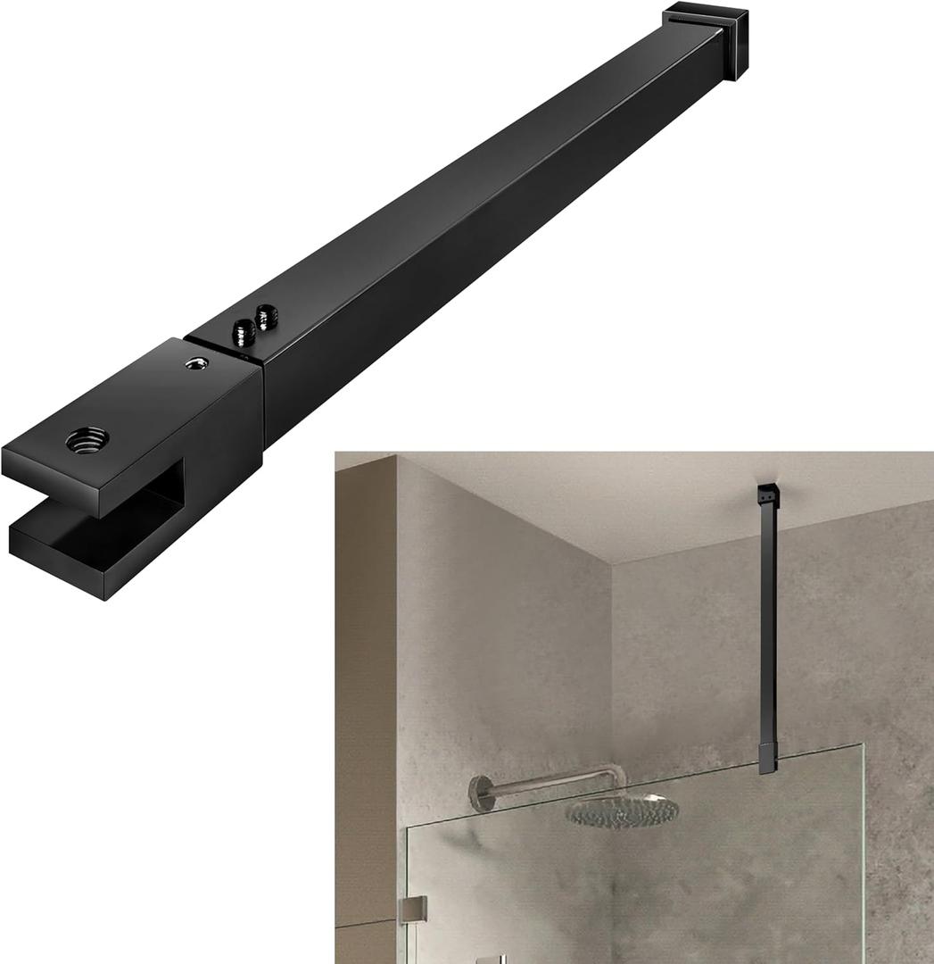 Shower Door Support Bar, Wall-to-Glass Support Arm 500-850mm Long to Fix Frameless Glass Panel, Suitable for 5/16"(8mm) to 3/8"(10mm) Thick Glass Door, Matte Black