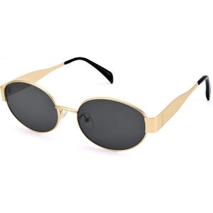 Retro Oval Sunglasses for Women Men Trendy Small Sun Glasses Classic Metal Frame Shades UV400 Protection Pack of 2