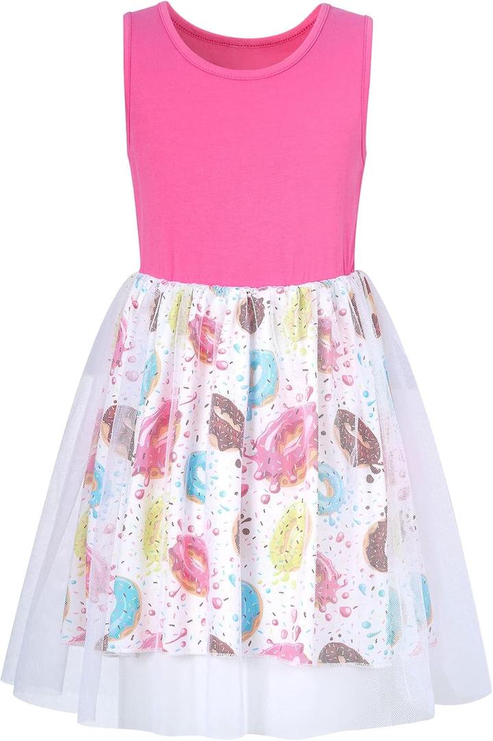 Vieille Girl Dress Casual Sleeveless Tutu Tulle Sundress for School Party (6-7 Years, Donut)