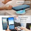 for Samsung Galaxy S25 Plus Wallet Case with Credit Card Holder, PU Leather RFID Blocking Folio Flip Kickstand Magnetic Clasp Protective Phone Cover for Women Men Blue