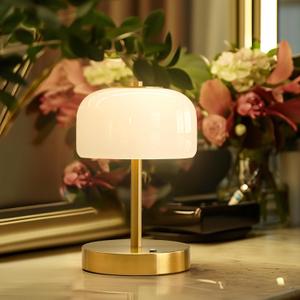 Oneach Portable Cordless Table Lamp, Rechargeable Battery Powered Lamp with Opal Glass Shade, 3-Way Dimmable LED Touch Mushroom Table Lamp for Bedroom, Bedside, Living Room, Dining Room, Patio, Gold (Gold(1 pack))