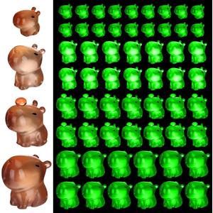 80 Pcs Capybara Glow in The Dark Mini Capybara Resin Figurines Luminous Mini Toy Gifts Desktop Tabletop Outdoor Craft Decor for Garden Miniature Accessories Car