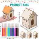 DoubleFill 48 Pcs Wood Gingerbread House DIY Craft Kit for Kids DIY Christmas Village Houses for Holiday Classroom Activities with 12 Color Markers Paint Your Own Wooden Birdhouse Set for Kids Gifts