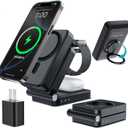 HUOTO 3 in 1 Foldable Magnetic Wireless for iPhone Charging Station,10000mAh Portable Charger Power Bank with Stand for MagSafe Battery Pack for iPhone 17/16/15/14/13/12 Series/Apple Watch/Air pods (Black)