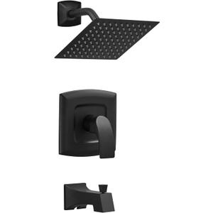 Tub Shower Faucet, Matte Black Shower Faucet Set with 8-Inch Square Rain Shower Head and Tub Spout, Brass Shower System Bathtub Shower Faucet Set Complete, Tub shower faucet set with valve