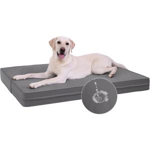 Vonabem XXL Dog Bed Waterproof Outdoor, Extra Large Crate Pad 48 Inch with Washable Removable Cover Reversible, Foam Orthopedic Dogs Beds, Durable Leather Pet Anti-Slip Kennel Pads 47"x29" Grey