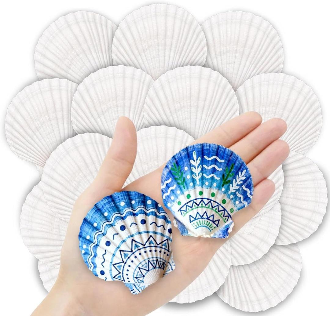 36PCS Natural Scallop Shells for Crafts, 2-3 Inch White Sea Shells for Decorating, Genuine Beach Seashells for DIY Craft Making, Painting, Cooking, Ocean Themed Party Supplies & Decorations