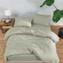 100% Cotton Jersey Duvet Cover Set - Ultra Soft & Breathable - All-Season Comfort - Easy Fit with 4 Corner Ties - Includes 2 Pillowcases - 3-Piece Bedding Set (Mineral Green, King/Cal King)