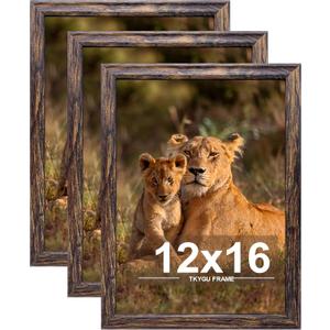 12x16 Picture frame set of 3, Woode frames brown Wall Mounting Horizontally or Vertically, 12 by 16 Wall Gallery Poster Photo Frame with Shatter Resistant Plexiglass,best gift