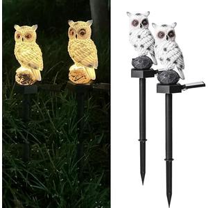 AOMOONOA Garden Owl Solar Light, 2 Pack Resin Owl Statue, Waterproof Owl Figurines on Stake for Outdoor Garden Pathway to Scare Birds Away, Gifts for Owl Lovers