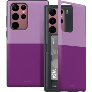 Qoosan Designed for Samsung Galaxy S23 Ultra Case with Card Holder Wallet Kickstand Mirror Protective Slim Hard Phone Case, Purple