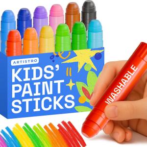 ARTISTRO 100% Washable Tempera Paint Sticks for Kids - 12 Non-toxic Paint Markers for Kids - Color Sticks with Twist Design