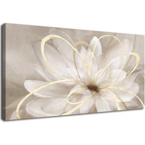 Kureful Canvas Wall Art for Bedroom/Gold Flowers Canvas Pictures/Modern Home Decorations for Living Room Kitchen Office 20x40 Inch