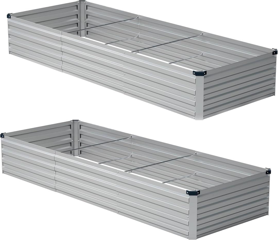 zunatu 10x2x1ft(2 Pack) Galvanized Raised Garden Bed,Outdoor Planter Boxes Metal Patio Kit Planting Bed for Vegetables Flowers,Silver