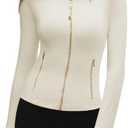 SUUKSESS Women Golden Full Zip Up Workout Cropped Jackets Lightweight Athletic Yoga Tops, Large