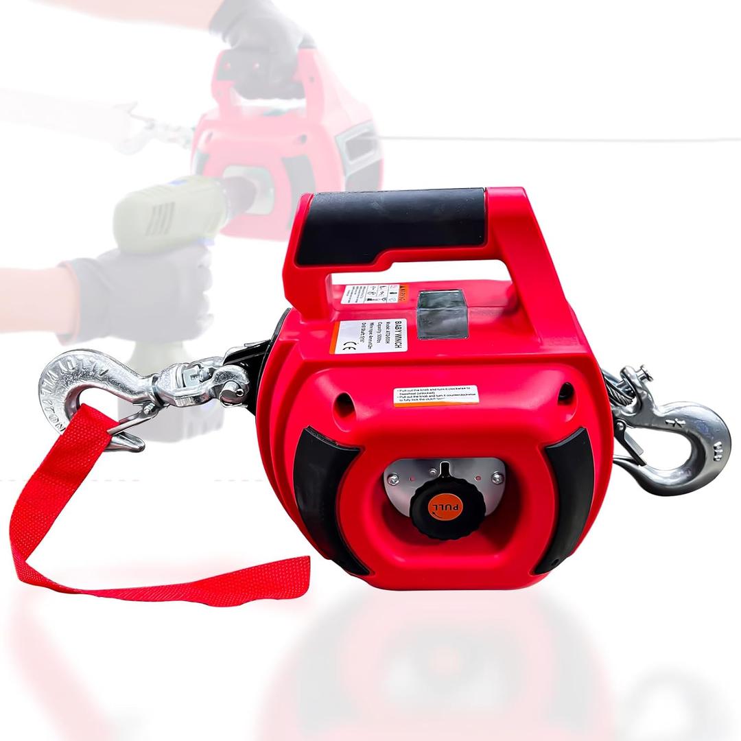 Portable Drill Winch 1000LB Pulling Capacity with 40 Feet Alloy Steel Wire Rope, Hand Winch for Lifting & Dragging