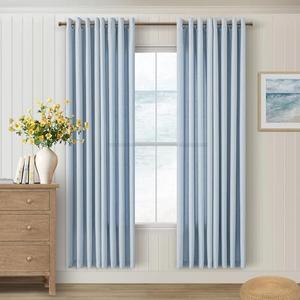 DUKIYO 72 Inch Blue Curtains for Girls Bedroom Semi Sheer Non See Through Privacy Flax Linen Bronze Grommet Drapes Modern Coastal Light Blue Boho Living Room Curtains 72 Inch Length 2 Panels Set