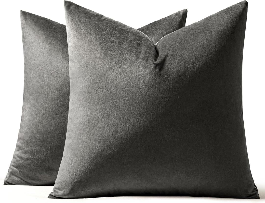 MIULEE Pack of 2 Velvet Pillow Covers Decorative Square Pillowcase Soft Solid Cushion Case for Sofa Bedroom Car 20 x 20 Inch Dark Grey