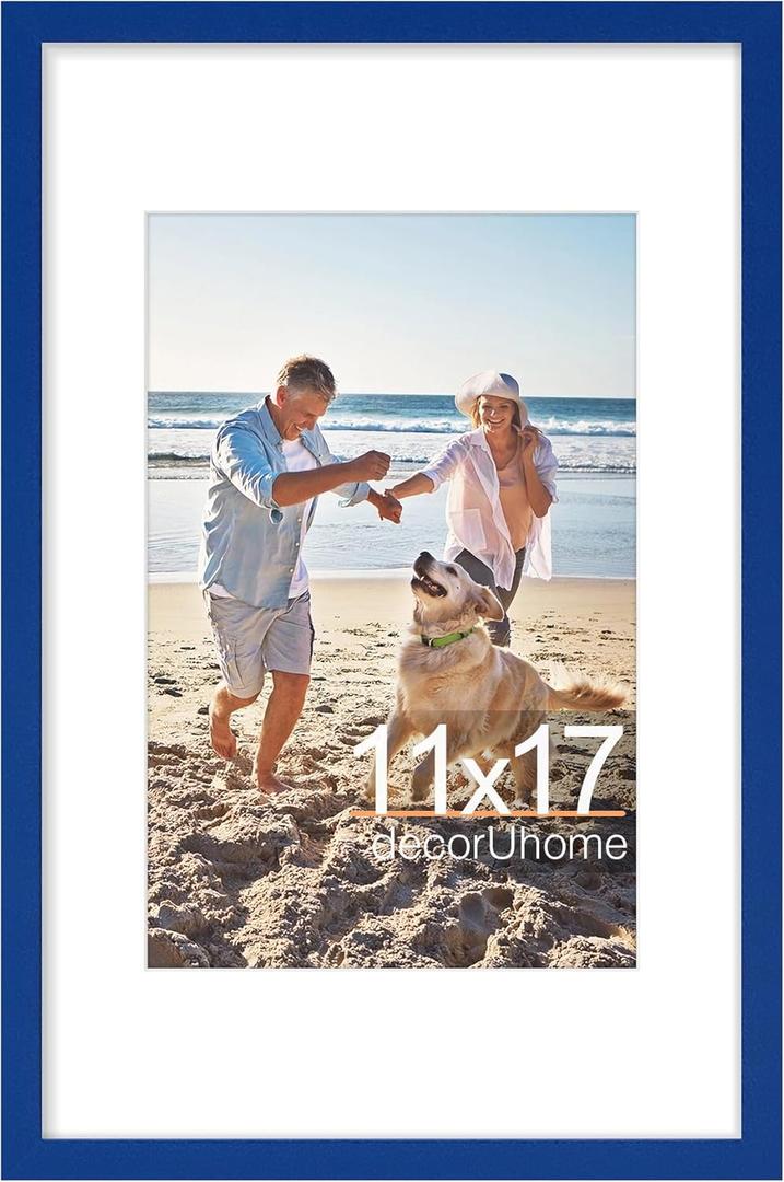 decorUhome 11x17 Picture Frame, Display Pictures 8x12 with Mat or 11x17 without Mat, Wall Hanging Poster Frame, Royal Blue, 1 Pack
