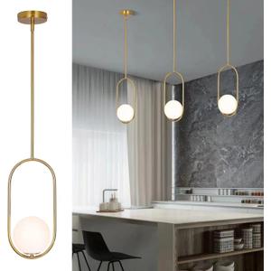 Modern Pendant Lighting Gold Hanging Light Fixture for Sloped Ceiling,Brass Pendant Lighting Fixture Pendant Chandelier Globe Pendant Light for Kitchen Island,Dinning Room Bedside Lighting