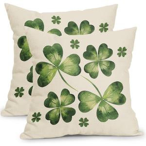 St Patrick's Day Pillow Covers 18x18 Inch Lucky Green Shamrocks Decorative Throw Pillows Cover Set of 2 Spring Holiday Pillow Cases for Festival Couch Bedroom Home Decor
