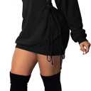 Women Casual Fall Dress - Long Bell Sleeve Pleated Bodycon Fitted Mini Work Clothes Club Outfit (Small-Medium, 2#black)