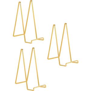 Large Plate Holder Display Stand - 10 inch Tall Plate Stands for Display - Metal Picture Frame Stand - Big Tabletop Easel Stand for Decorative Plates | Platter | Book | Plaque | Tile - 3 Pack - Gold