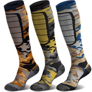 Hylaea Merino Wool Ski Socks - Cold Weather Thermal Knee-high Warm Socks for Snowboarding, Snow, Winter, Hunting, Outdoor Sports, Camo Large