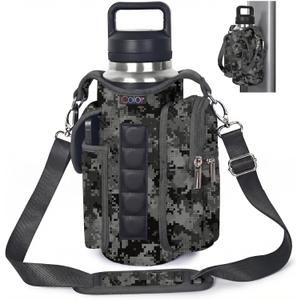 icolor Magnetic Gym Bag Water Bottle Carrier Holder with Phone Pockets & Shoulder Strap,Gym Magnetic Bag 5 Built-in Magnets Gym Accessories Organizer Sling Bottle Bag Pouch Sleeve (Camouflage)