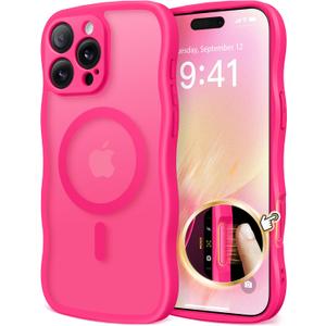 CAPRARO for iPhone 16 Pro Max Case for Women Girls, Upgraded [Full Camera Protection] [Compatible with MagSafe] Cute Wave Translucent Matte Phone Case for iPhone 16 Pro Max, Hot Pink