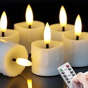 Yeelida Flameless LED Remote & Timer 1.6" x2.5" Plastic Tea Light Candles with Batteries, 6pcs Battery Operated Flickering Electric White Dripping Wax Design Tealight Votive
