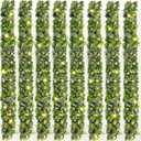 8Pcs Eucalyptus Garland with Lights, Greenery Garland, Green Garland with Flowers, 5.9FT Artificial Faux Eucalyptus Leaves Vines for Table Mantle Home Wedding Party Indoor Outdoor Decor2 Long Lights