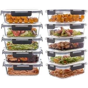 Wancilock 5 Pack 22 oz Glass Meal Prep Containers, Glass Food Storage Containers with Lids, Reusable Airtight Leakproof Lunch Bento Boxes Freezer, Microwave Oven and Dishwasher, Gray