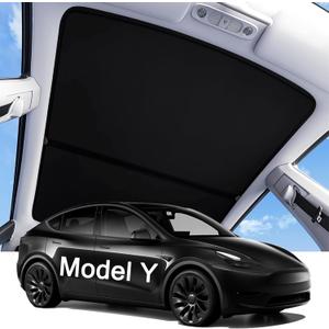 2025 Upgraded Tesla Model Y Sunshade Roof, UPF200+ Roof Sunshade with Storage Bag, No-Sag & No-Gaps Heat Insulation Foldable Glass Roof Sun Shade, Tesla Model Y Accessories MY20-24 Black