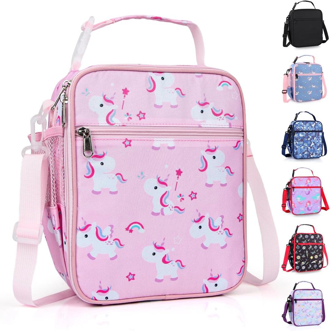 Kids Insulated Lunch Box Bag, Thermal Picnic Cool Bags with Adjustable Strap for Adults Children Women Men Boys Girls School Work (Pink HorsePony)