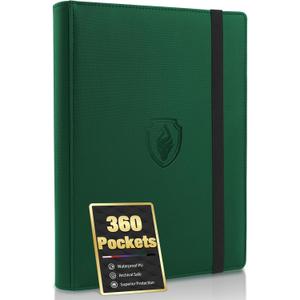 Premium 9 Pocket Card Binder for 360 Cards, Fabmaker PU Cover Trading Card Binder, Sturdy Card Collection Album, Sleek Card Holder Folders for Game Cards & Sports Cards, Dark Green