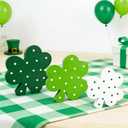 St Patricks Day Decorations 3 PCS, Wooden Green Shamrock Decoration for Home Table, Irish Lucky Clover Signs Decor for Tiered Tray Mantel Office, Saint Patricks Gifts Centerpiece for Indoor Party Desk