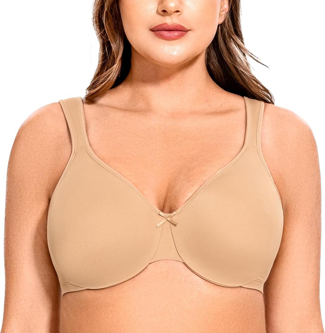 MELENECA Women's Minimizer Seamless Unlined Comfortable Plus Size Underwire Bra Almond 34D