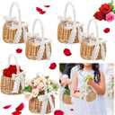 6 Pcs Wedding Flower Girl Basket Woven Storage Basket with Handle and Ribbon Wicker Rattan Flower Basket for Wedding Birthday Party Supplies Home Garden Decor