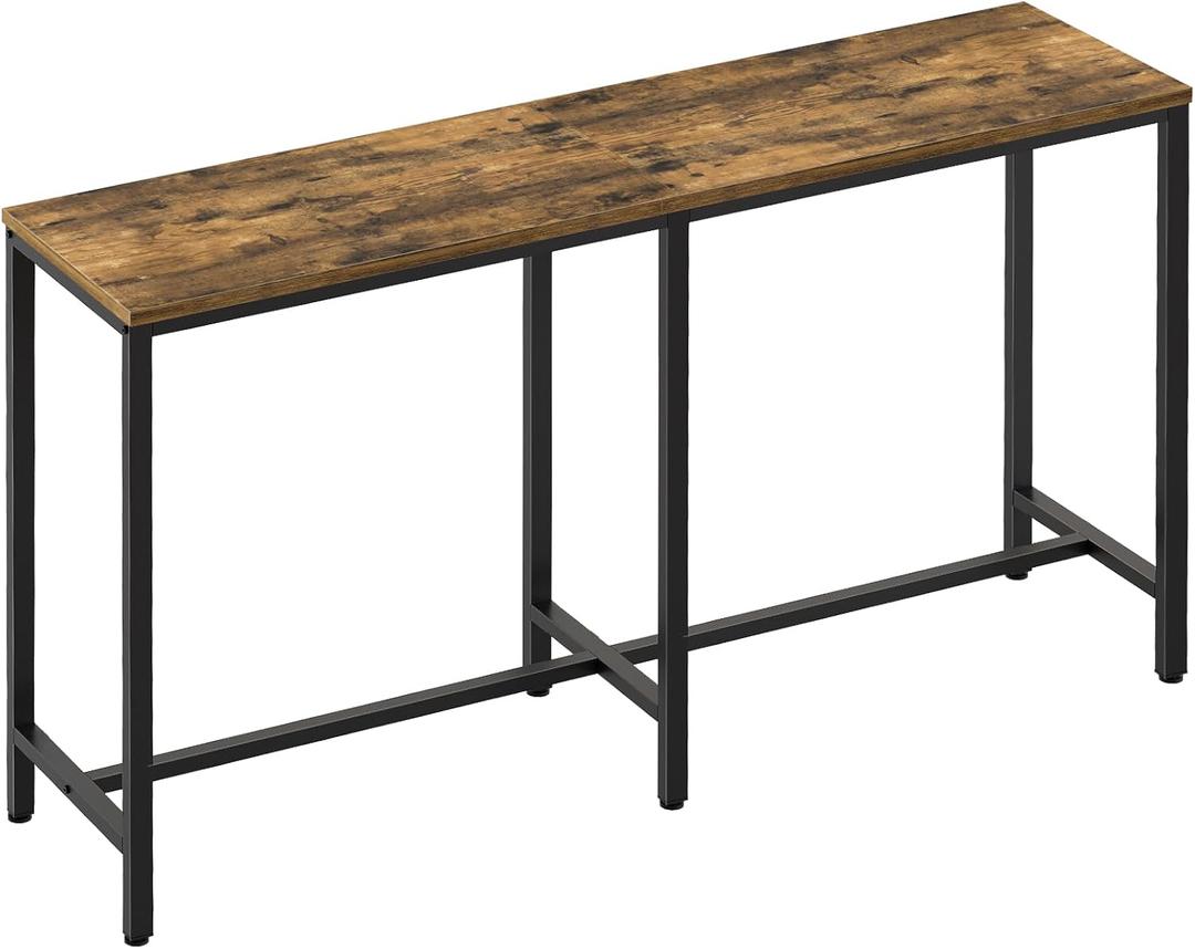 YATINEY 55" Long Bar Table, Counter Bar Height Table, High Top Table, Rectangular Hightop Bar Pub, for Kitchen, Living Room, Dining Room, Entryway, 55"L x 15.7"W x 35.4"H, Rustic Brown and Black BT04BR