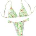 Women's 2 Piece Bathing Suit Graphic Boho Triangle Swimsuits Thong Cheeky Floral Bikini Set (X-Large, Green)