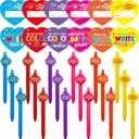 WorldBazaar 24 Pack Valentines Day Hearts Cards with Ballpoint Pens Valentine's Day Classroom Exchange Gift Set Kids Bulk Teacher Appreciation Pens Coworker Employee