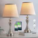 Seealle Touch Lamps for Night Stands - Bedside Lamps Set of 2, 3 Way Dimmable, USB C+A for Bedroom & End Tables (Oat&Nickel)