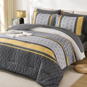 Cottolester King Comforter Set 7 Pieces,Boho Striped Bed in a Bag